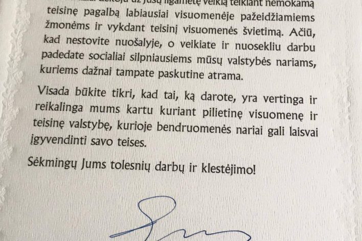 Prezidentes padeka VU Teises klinikai